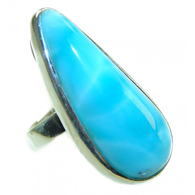 Caribbean Beauty 44.5 carat Genuine perfectly Blue Larimar .925 Sterling Silver handmade LARGE ring size 8 adjustable - Close-up of a Caribbean Beauty 44.5 carat genuine blue Larimar ring