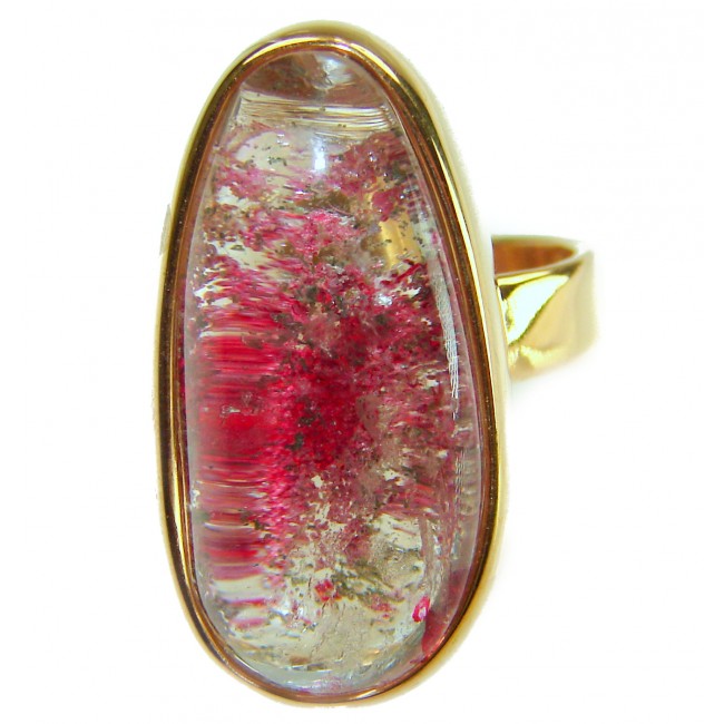 The best quality genuine 26.5 carat Phantom Quartz 18K Gold over .925 Sterling Silver handmade Statement Ring s. 8 adjustable - photo 2