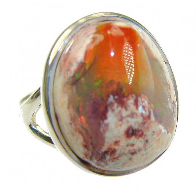Inner Fire the best quality 14.4 carat Mexican Opal .925 Sterling Silver handmade ring 6 1/4