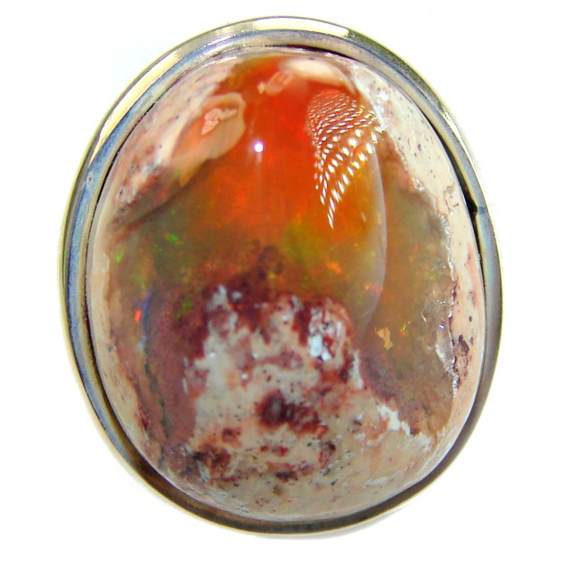 Inner Fire the best quality 14.4 carat Mexican Opal .925 Sterling Silver handmade ring 6 1/4