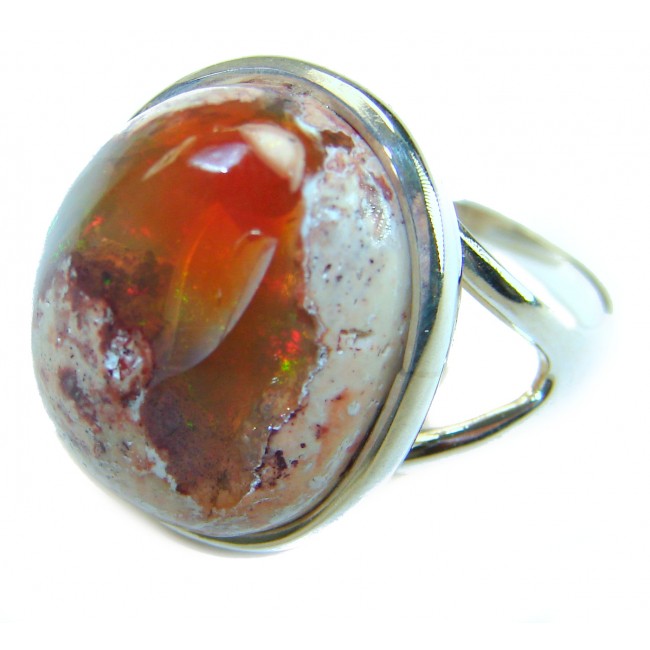 Inner Fire the best quality 14.4 carat Mexican Opal .925 Sterling Silver handmade ring 6 1/4