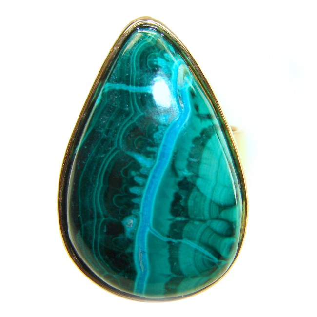 Amazonia 24.5 CARAT genuine Malachite from Ural .925 Sterling Silver dipped in 18K ROSE GOLD handcrafted ring size 7 adjustable