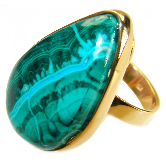 Amazonia 24.5 CARAT genuine Malachite from Ural .925 Sterling Silver dipped in 18K ROSE GOLD handcrafted ring size 7 adjustable