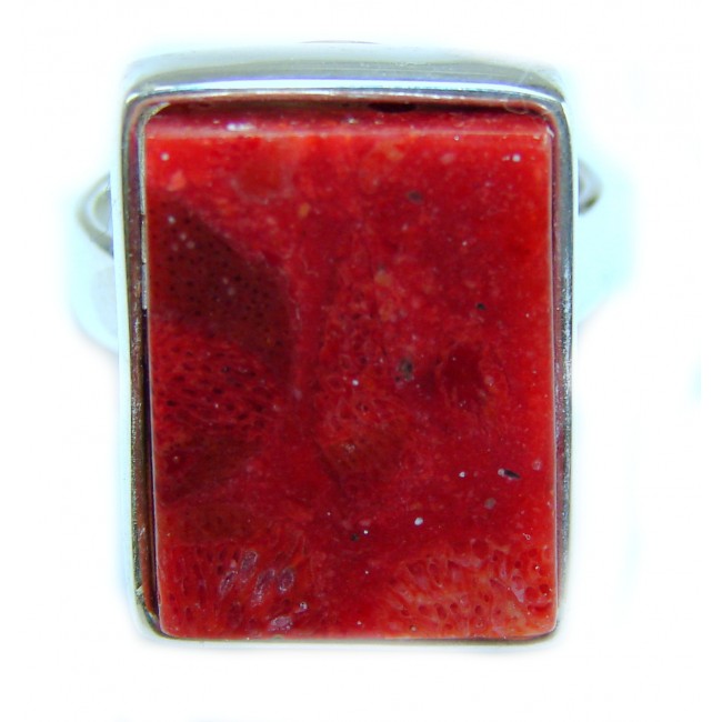 Bochic Style Natural Fossilized Coral .925 Sterling Silver handmade ring s. 7 ADJUSTABLE