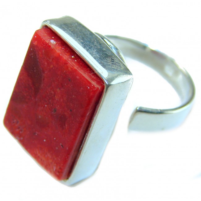 Bochic Style Natural Fossilized Coral .925 Sterling Silver handmade ring s. 7 ADJUSTABLE