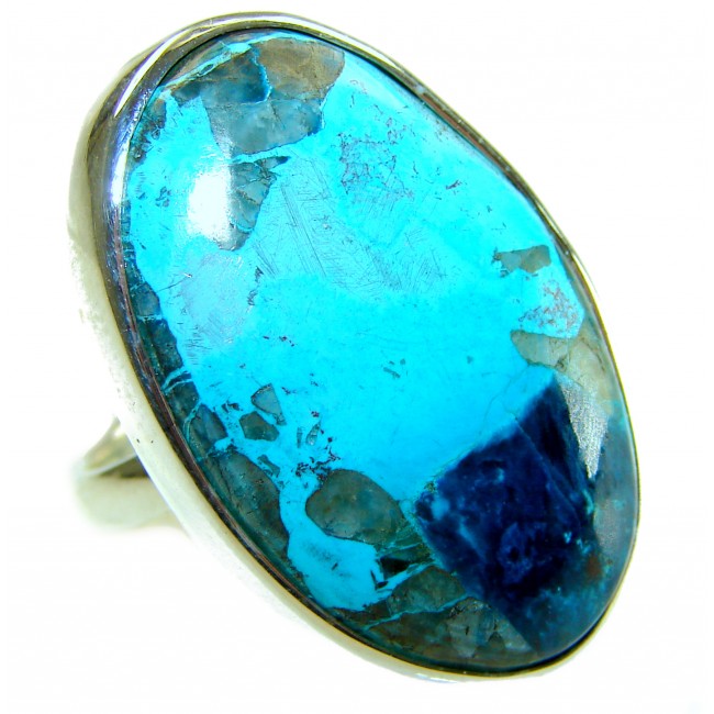 Authentic Parrot's Wing Chrysocolla .925 Sterling Silver handcrafted ring size 8 adjustable