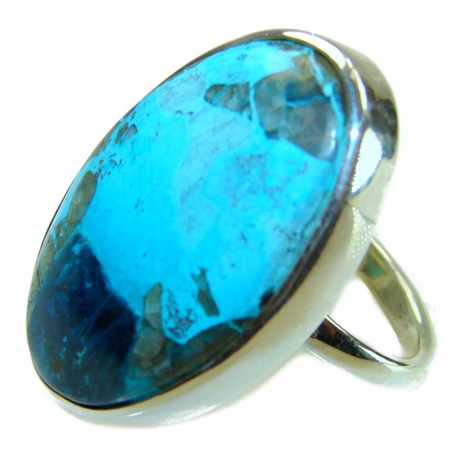 Authentic Parrot's Wing Chrysocolla .925 Sterling Silver handcrafted ring size 8 adjustable