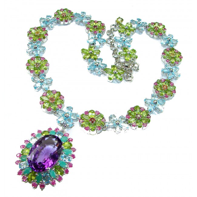 Giovanna - Luxurious natural 202.5 carat AUTHENTIC Multi - Gem .925 Sterling Silver handmade Statement necklace