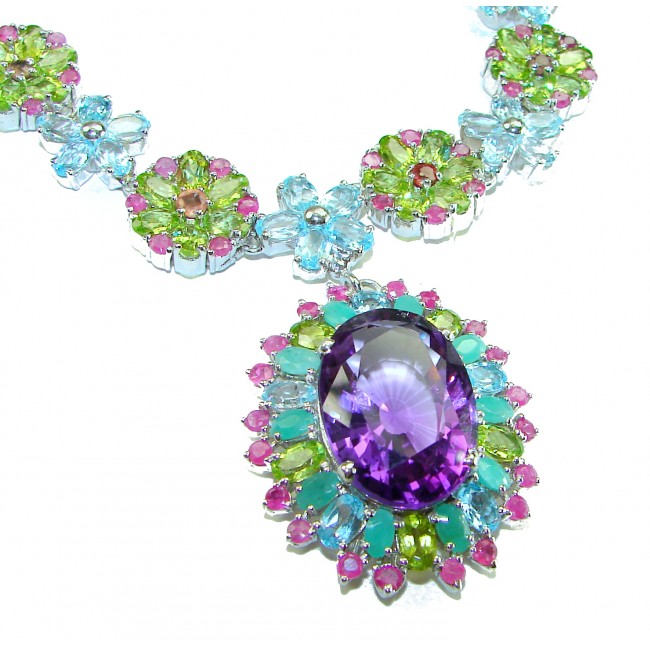 Giovanna - Luxurious natural 202.5 carat AUTHENTIC Multi - Gem .925 Sterling Silver handmade Statement necklace