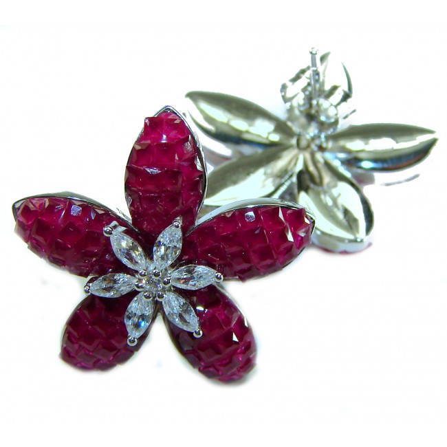 Magnificent Jewel 21.5 carat Ruby .925 Sterling Silver handcrafted incredible earrings