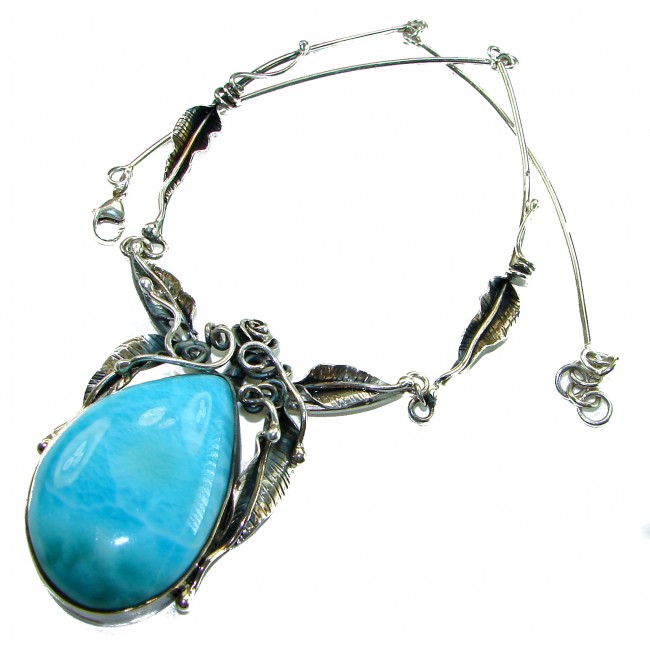 Glorious Nature Best quality authentic 47.5 carat Larimar . 925 Sterling Silver handmade necklace - photo 4