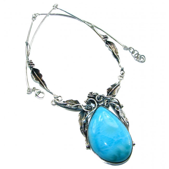 Glorious Nature Best quality authentic 47.5 carat Larimar . 925 Sterling Silver handmade necklace - photo 3