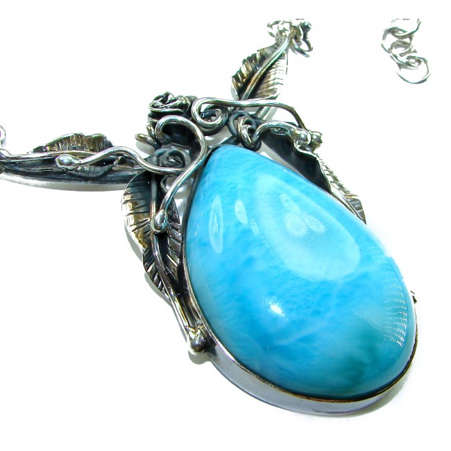 Glorious Nature Best quality authentic 47.5 carat Larimar . 925 Sterling Silver handmade necklace - photo 2