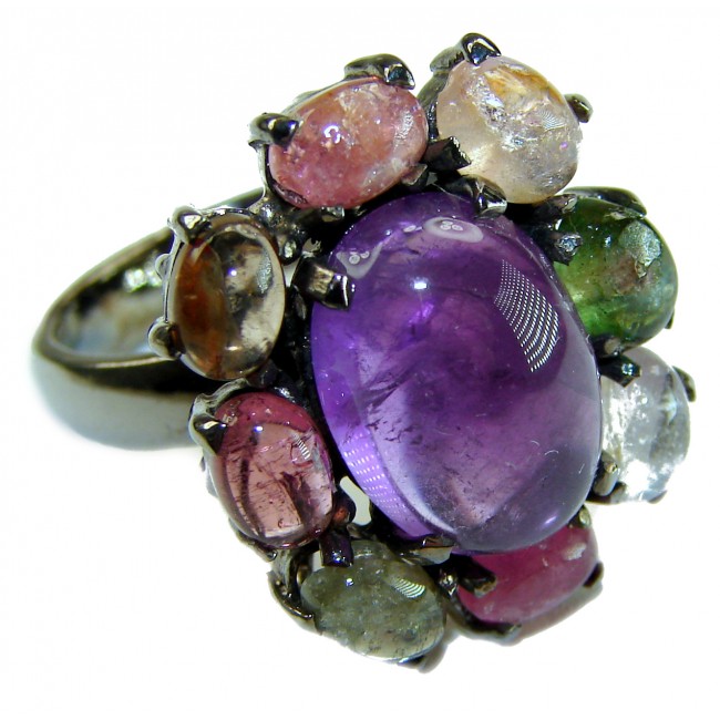Purple Royalty 14.5 carat Amethyst .925 Sterling Silver dipped in black rhodium Handcrafted Ring size 7