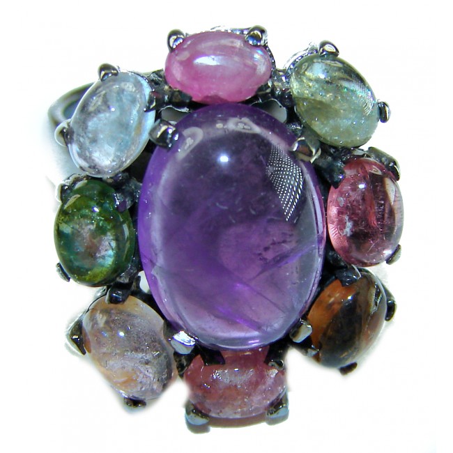 Purple Royalty 14.5 carat Amethyst .925 Sterling Silver dipped in black rhodium Handcrafted Ring size 7