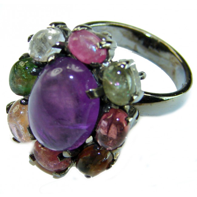 Purple Royalty 14.5 carat Amethyst .925 Sterling Silver dipped in black rhodium Handcrafted Ring size 7