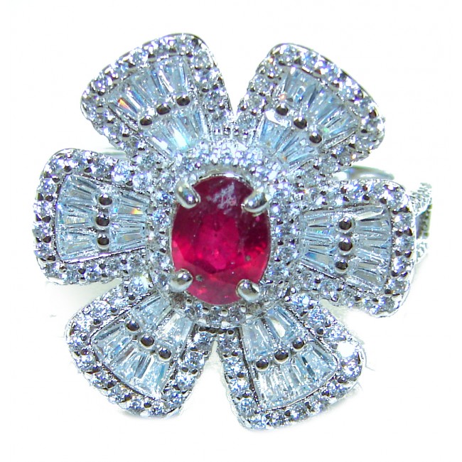 Art Deco * Natural 3.9 carat Ruby .925 Sterling Silver handmade Statement Ring size 6 1/4 - photo 2