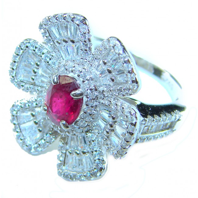 Art Deco * Natural 3.9 carat Ruby .925 Sterling Silver handmade Statement Ring size 6 1/4 - photo 1