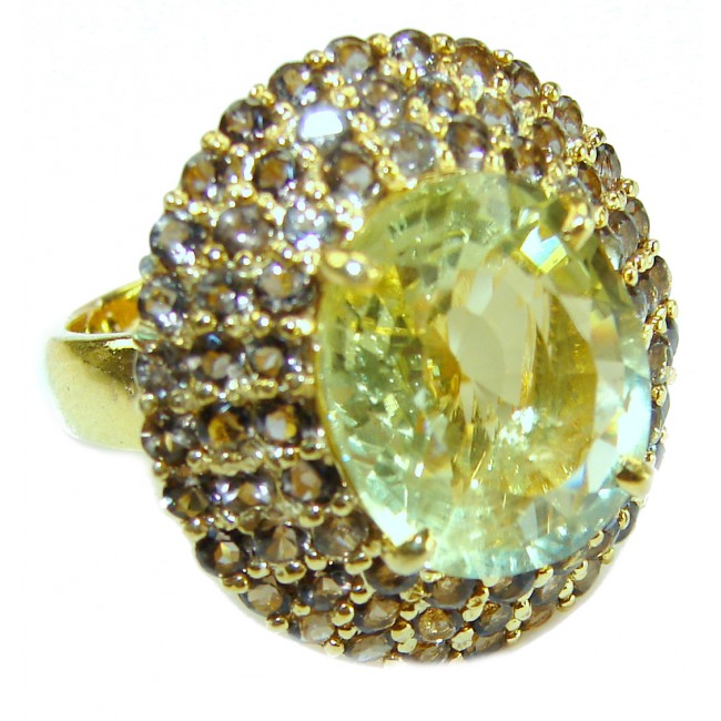 Real Treasure 10.5 carat Golden Topaz .925 Sterling Silver dipped in 22K Gold Handcrafted Huge Ring size 6 3/4