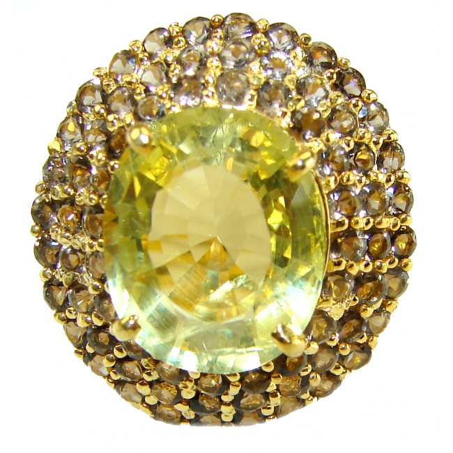 Real Treasure 10.5 carat Golden Topaz .925 Sterling Silver dipped in 22K Gold Handcrafted Huge Ring size 6 3/4