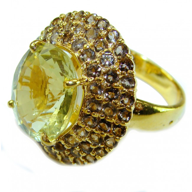 Real Treasure 10.5 carat Golden Topaz .925 Sterling Silver dipped in 22K Gold Handcrafted Huge Ring size 6 3/4