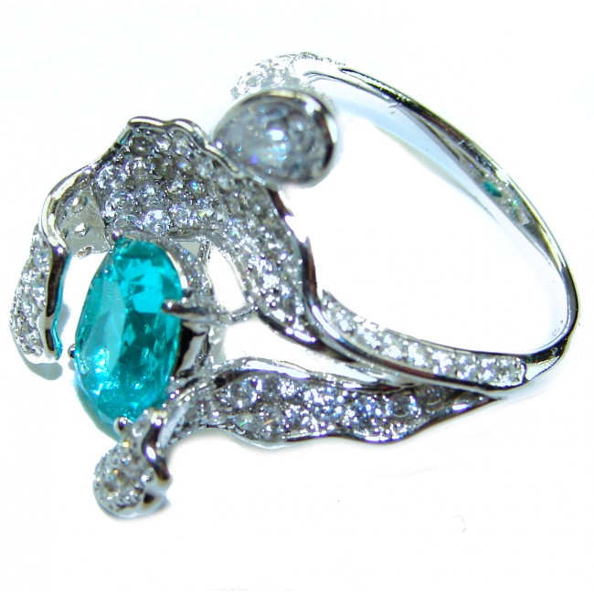 Eau Pure 6.5 carat Paraiba Tourmaline .925 Sterling Silver Handcrafted Ring size 6 1/4