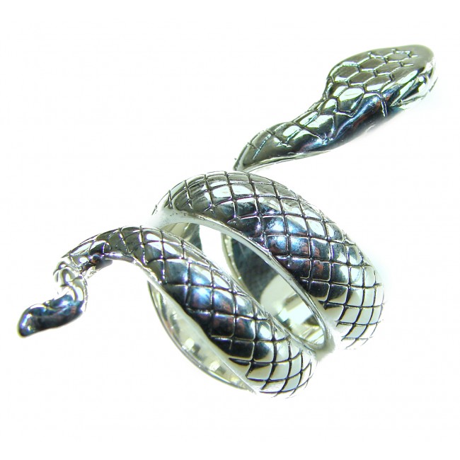 Large Boa Snake .925 Sterling Silver handcrafted Statement SPINAL Ring size 8