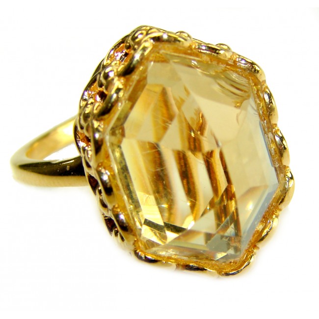 Golden Rose Natural 28.4 carat Golden Topaz 18K Gold over .925 Sterling Silver handmade Large Statement Ring size 10 - photo 4