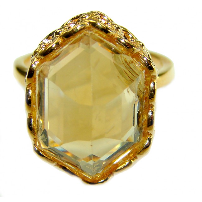 Golden Rose Natural 28.4 carat Golden Topaz 18K Gold over .925 Sterling Silver handmade Large Statement Ring size 10 - photo 3