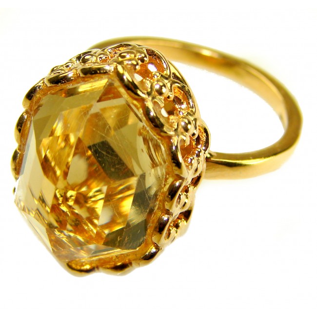 Golden Rose Natural 28.4 carat Golden Topaz 18K Gold over .925 Sterling Silver handmade Large Statement Ring size 10 - photo 2