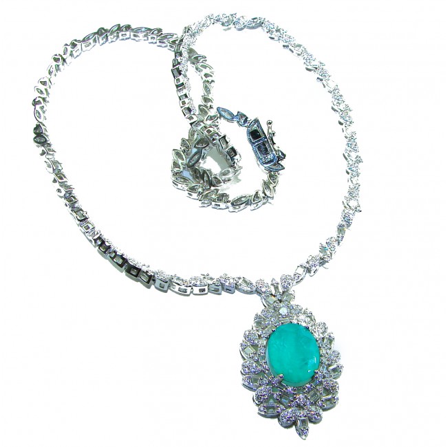 Giovanna 10.2 carat authentic Emerald rhodium over .925 Sterling Silver handcrafted Statement necklace