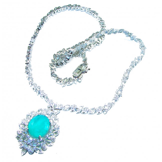 Giovanna 10.2 carat authentic Emerald rhodium over .925 Sterling Silver handcrafted Statement necklace