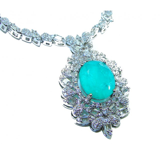 Giovanna 10.2 carat authentic Emerald rhodium over .925 Sterling Silver handcrafted Statement necklace