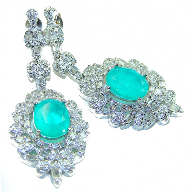Pure Luxury 12.2 carat natural Colombian Emerald .925 Sterling Silver handmade Statement earrings - photo 4