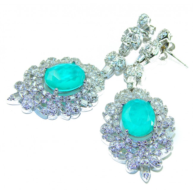 Pure Luxury 12.2 carat natural Colombian Emerald .925 Sterling Silver handmade Statement earrings - photo 3