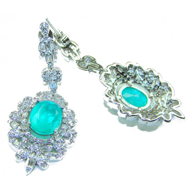 Pure Luxury 12.2 carat natural Colombian Emerald .925 Sterling Silver handmade Statement earrings - photo 2