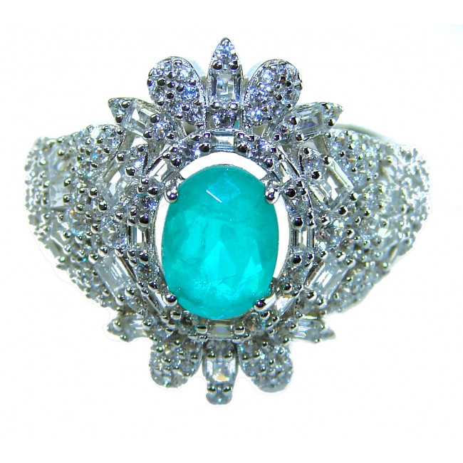 Vintage style - Timless Beauty 6.5 carat Emerald .925 Sterling Silver handcrafted Statement ring size 7 3/4