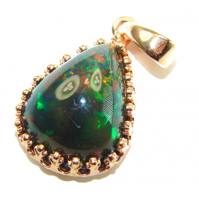 Black Galaxy 12.5 ctw Authentic Black Opal 14K Gold over .925 Sterling Silver handmade Pendant