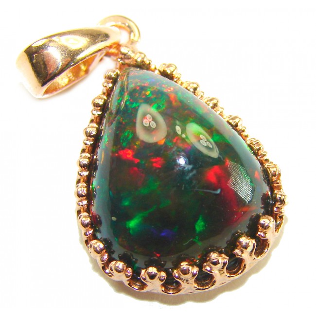 Black Galaxy 12.5 ctw Authentic Black Opal 14K Gold over .925 Sterling Silver handmade Pendant