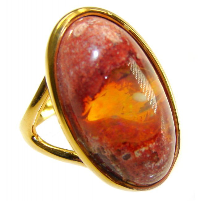 Queen of Fire best quality 22.4 carat Mexican Opal 18K Rose Gold over .925 Sterling Silver handmade ring 8 adjustable