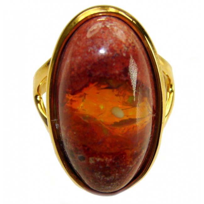 Queen of Fire best quality 22.4 carat Mexican Opal 18K Rose Gold over .925 Sterling Silver handmade ring 8 adjustable