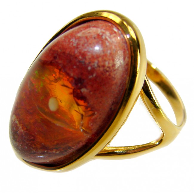 Queen of Fire best quality 22.4 carat Mexican Opal 18K Rose Gold over .925 Sterling Silver handmade ring 8 adjustable