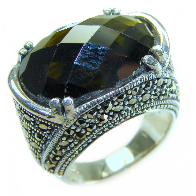 Green Royalty - Huge 28.5 carat Green Tourmaline .925 Sterling Silver handcraftedv STATEMENT ring; s. 7 1/4