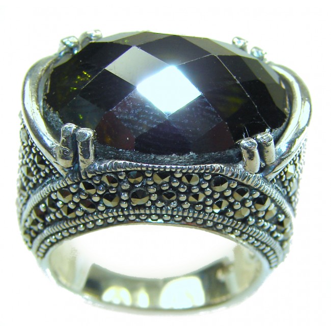 Green Royalty - Huge 28.5 carat Green Tourmaline .925 Sterling Silver handcraftedv STATEMENT ring; s. 7 1/4