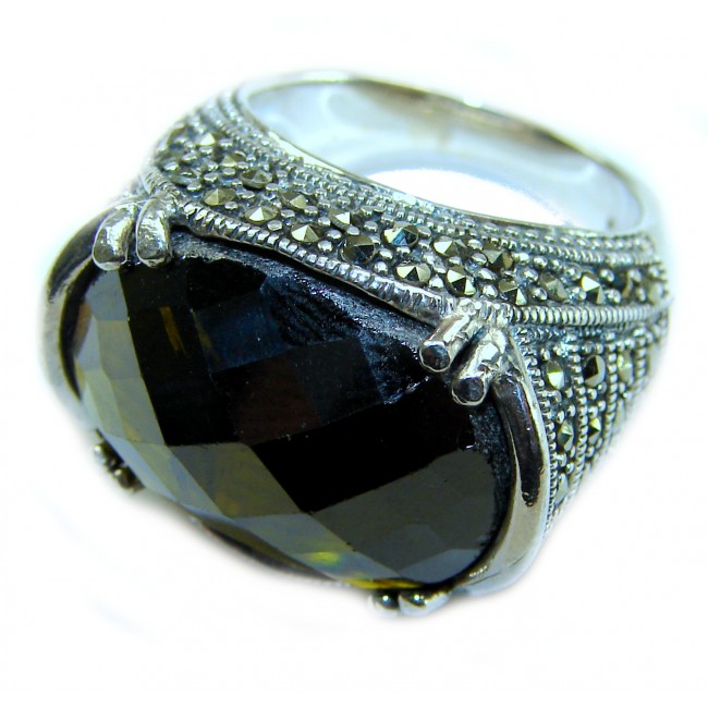 Green Royalty - Huge 28.5 carat Green Tourmaline .925 Sterling Silver handcraftedv STATEMENT ring; s. 7 1/4