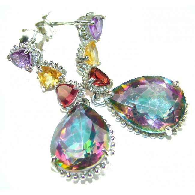 Incredible 14.2 carat Mystic Topaz .925 Sterling Silver handcrafted earrings - photo 3
