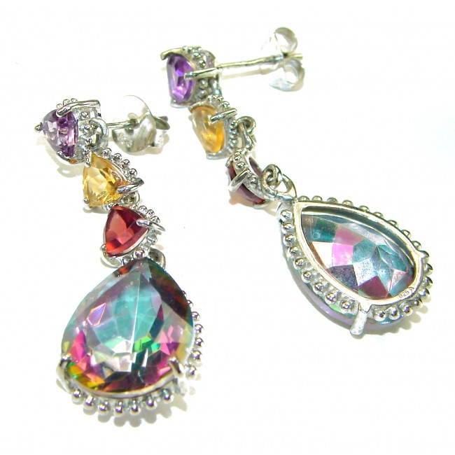 Incredible 14.2 carat Mystic Topaz .925 Sterling Silver handcrafted earrings - photo 2