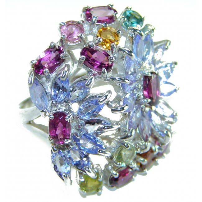 Summer Garden 28.2 carat natural Tanzanite .925 Sterling Silver handcrafted Ring size 7 1/4