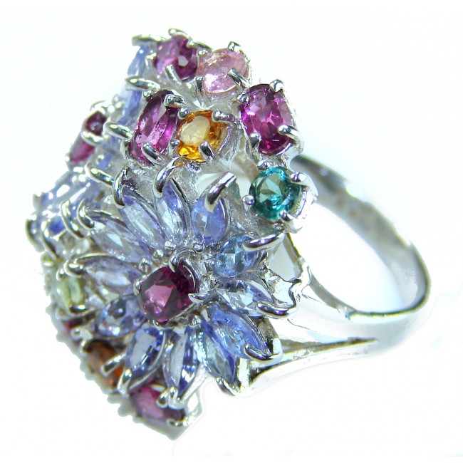 Summer Garden 28.2 carat natural Tanzanite .925 Sterling Silver handcrafted Ring size 7 1/4