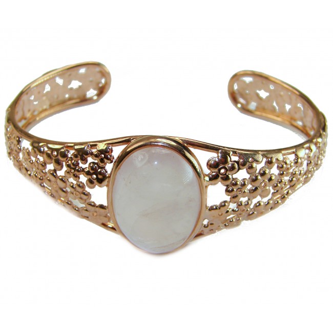 Vintage Beauty Genuine 20.5 carat Brazilian Rose Quartz Rose quartz 18K Gold over .925 Sterling Silver handcrafted Bracelet / Cuff - Vintage bracelet with rose quartz, front angle view.